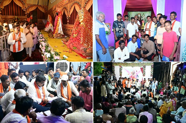 देवी पंडाल बने जनसमस्या निवारण के केंद्र, उप मुख्यमंत्री श्री विजय शर्मा ने मां दुर्गा के चरणों में बैठकर सुनीं ग्रामीणों की समस्याएं