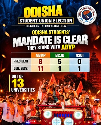 ओडिशा के छात्रसंघ चुनावों में एबीवीपी की जीत देशविरोधी ताकतों को युवाओं का करारा जवाब: गृह मंत्री अमित शाह