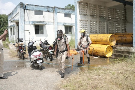 बाढ़ और क्लोरीन गैस रिसाव पर कोरबा में आपदा प्रबंधन मॉक ड्रिल